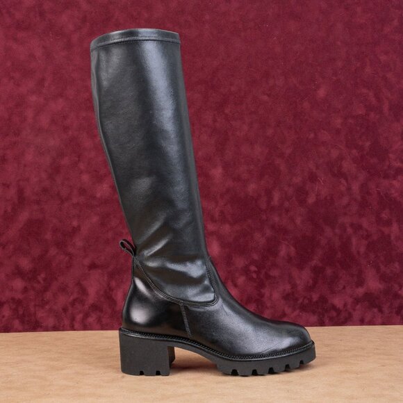 Paul Green Women Bravo Black Leather Lug Sole Fashion Tall Boots sz 9US AUS 6.5 - Picture 4 of 10